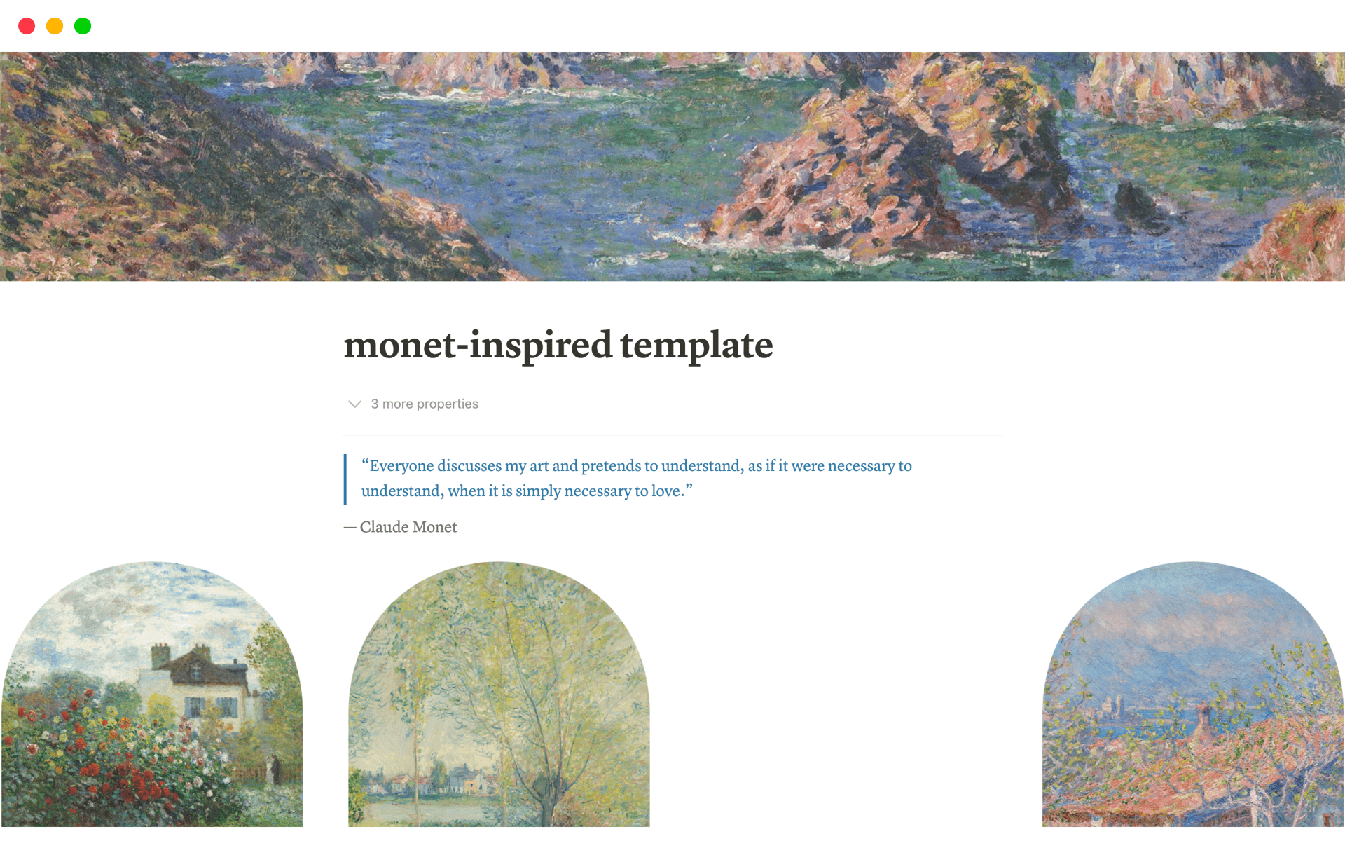 A template preview for Monet-inspired Dashboard