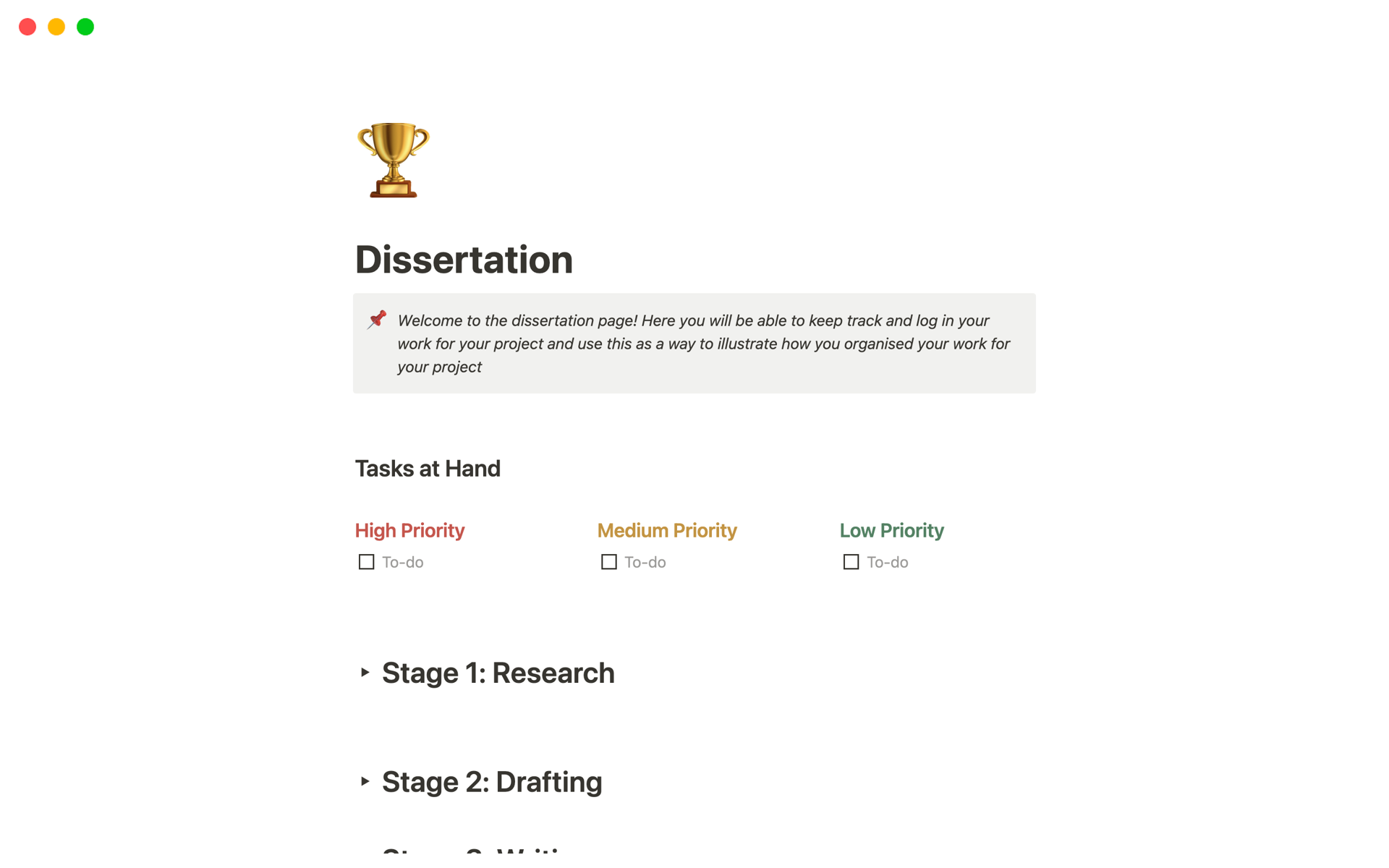A template preview for Dissertation Organiser