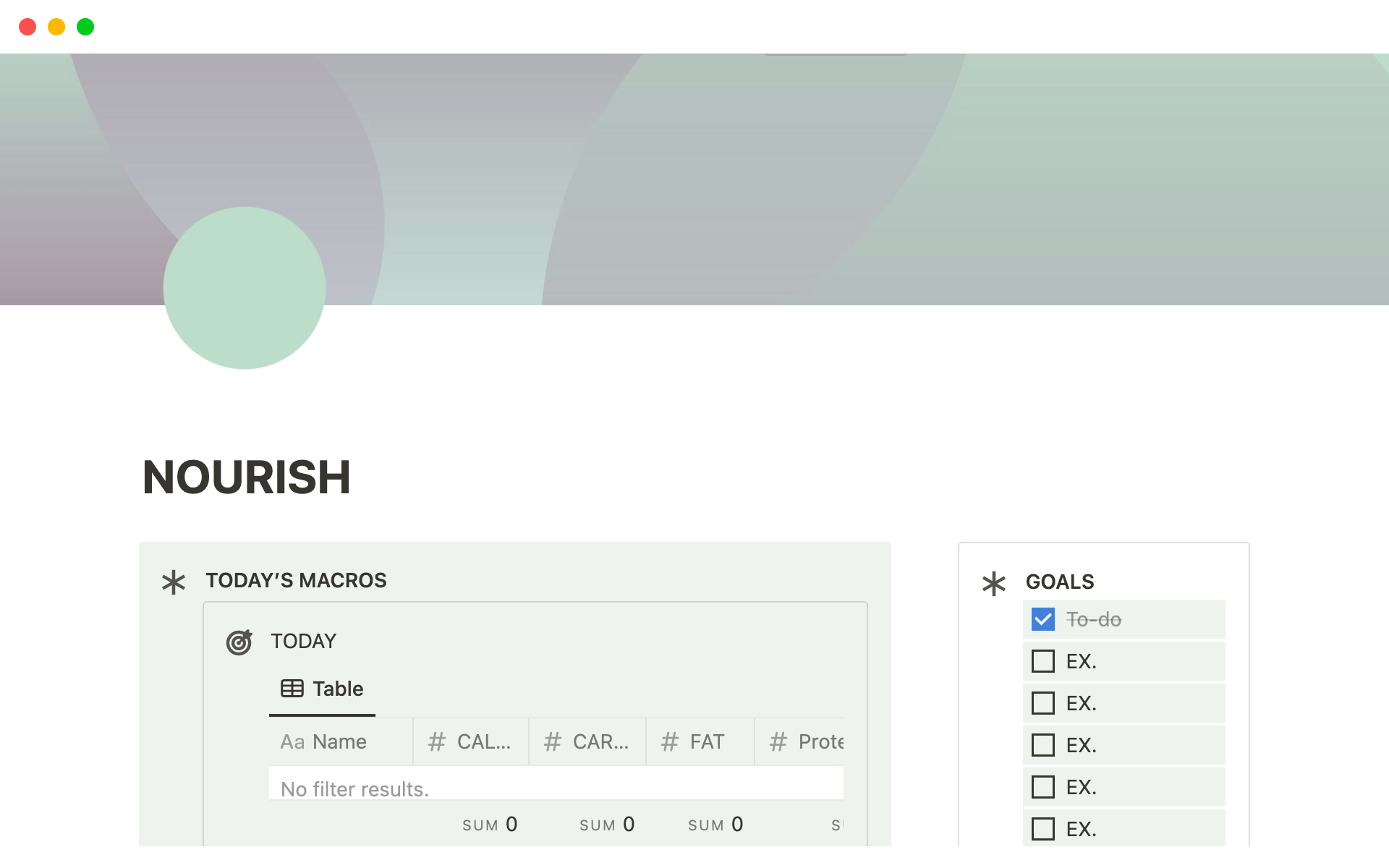 A template preview for Nourish Meal Planner